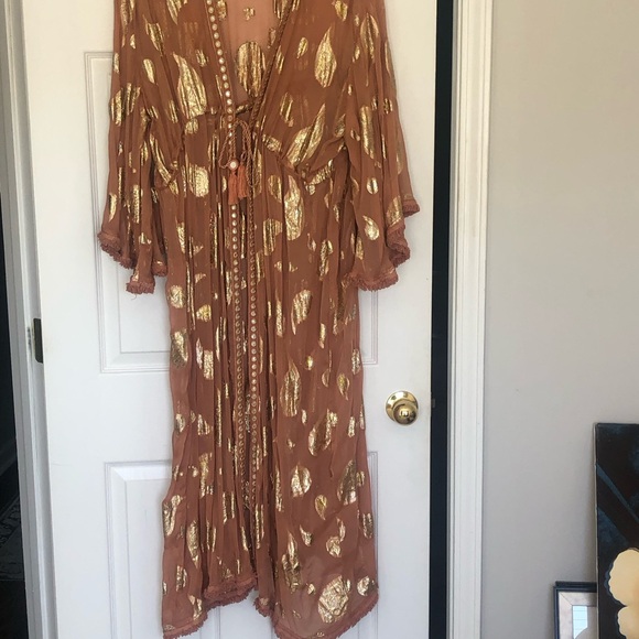 NWT ~ Arula Plus Size "B" 2XL Coral and Gold Duster - Picture 5 of 5